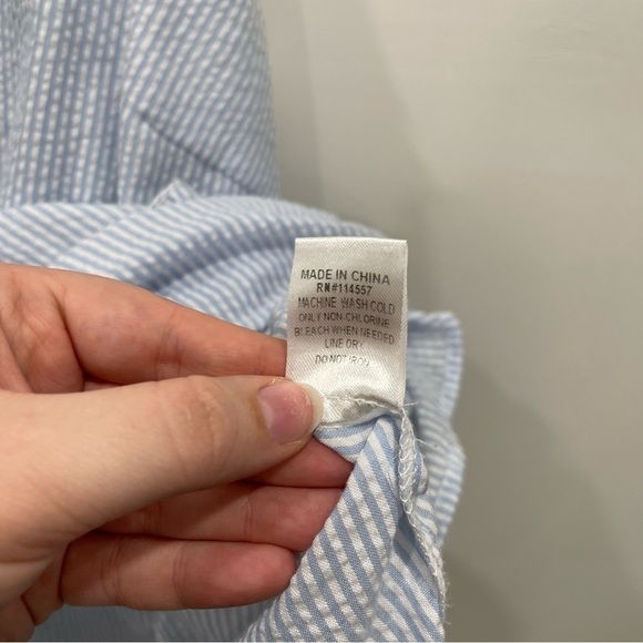 Stitch Fix THML Ruffle Peplum Tassel Top Size Medium Nautical Blue Stripe - Picture 8 of 8